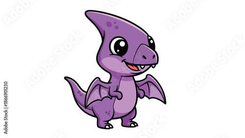 Adorable Purple Pterodactyl Cartoon Character with Big Eyes and Small Wings.