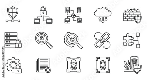 Illustrations of various cybersecurity measures and data protection