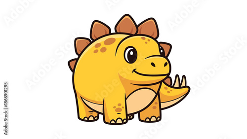 Cute Cartoon Stegosaurus with Yellow Body and Brown Plates.