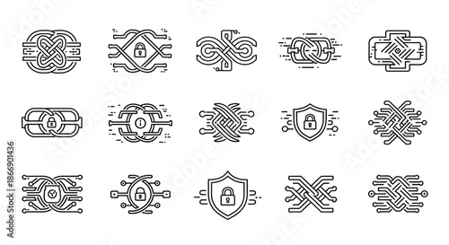 Collection of intricate security and network symbols