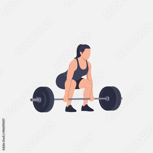 Woman performing a deadlift with a barbell in a fitness gym, illustration for sports and fitness