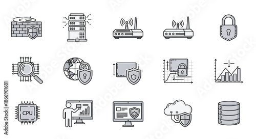 Network security and data protection icons