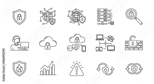 Illustrations of various security and technology concepts