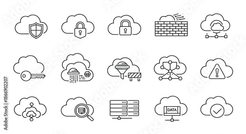 Cloud security icons representing various aspects of data protection