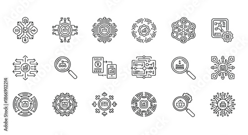 Collection of geometric and technological icons
