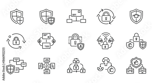 Icon set representing data security and protection