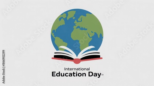 Celebrating international education day with a globe resting on an open book