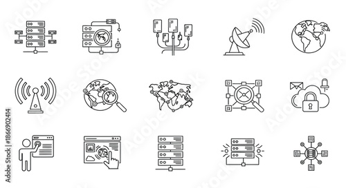 Illustrations of networking and technology concepts