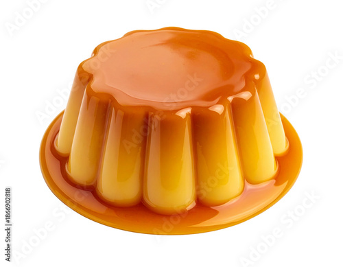 Classic Caramel Flan with Glossy Syrup Drip, Front View, Generative AI, isolated on transparent background