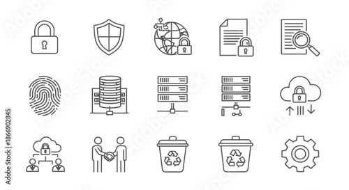 Cybersecurity and data management icons