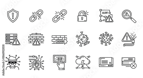 Various cybersecurity icons representing protection and threats