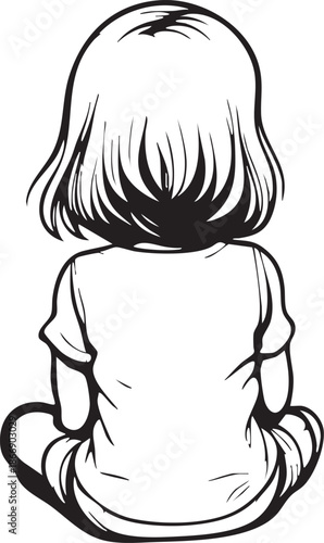 Enfant assis sur le sol en tailleur vue de dos - Silhouette