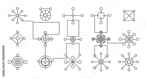 Complex network of interconnected nodes and shapes