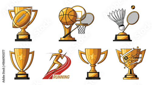 Trophies and Sports Equipment Awards Collection.