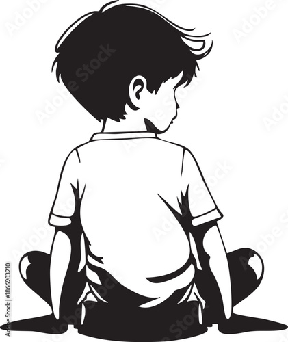 Garçon assis sur le sol en tailleur vue de dos - Silhouette