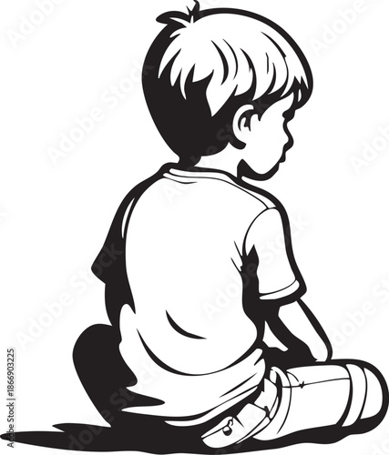 Garçon assis sur le sol en tailleur  - Silhouette