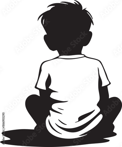 Garçon assis sur le sol en tailleur vue de dos - Silhouette