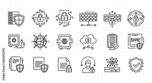 Comprehensive security icons representing various protection measures