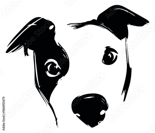 Hand drawn illustration of a dog face depicting a stylized expression for pet lovers and designs