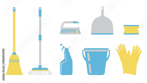 Cleaning tools set. Housekeeping equipment vector illustration.