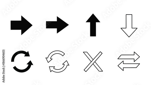 A collection of simple black and white arrow and symbol icons