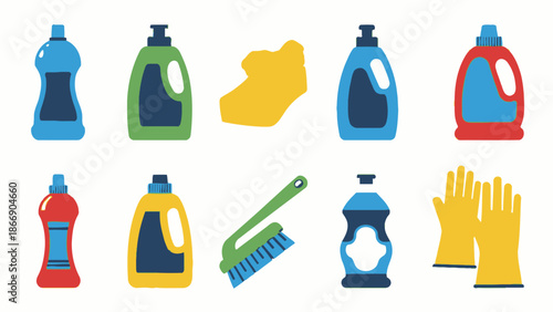 Cleaning supplies vector set. Household cleaning products.