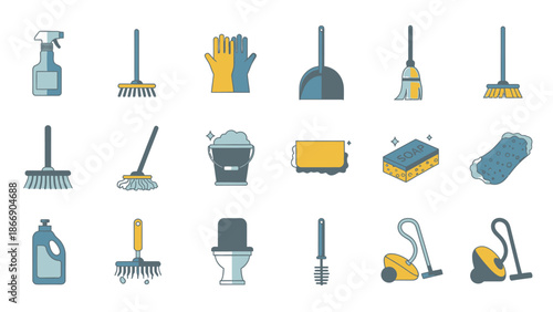 Cleaning supplies set. Hygiene and household tools.