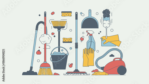 Cleaning tools vector illustration for housekeeping