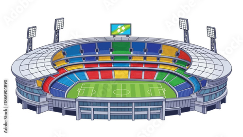 Colorful stadium illustration showcasing a vibrant sports arena with bright seating