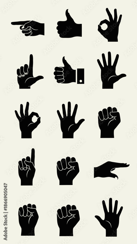 Fototapeta premium Hand Gestures Silhouette Vector Set