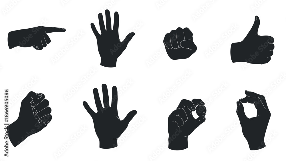 Fototapeta premium Hand Gestures Silhouette Set