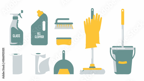 Cleaning Supplies Set: Vector Illustration
