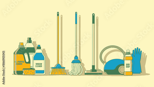 Cleaning Supplies Illustration for Home Hygiene