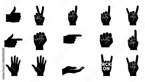 Hand gestures set, black silhouettes