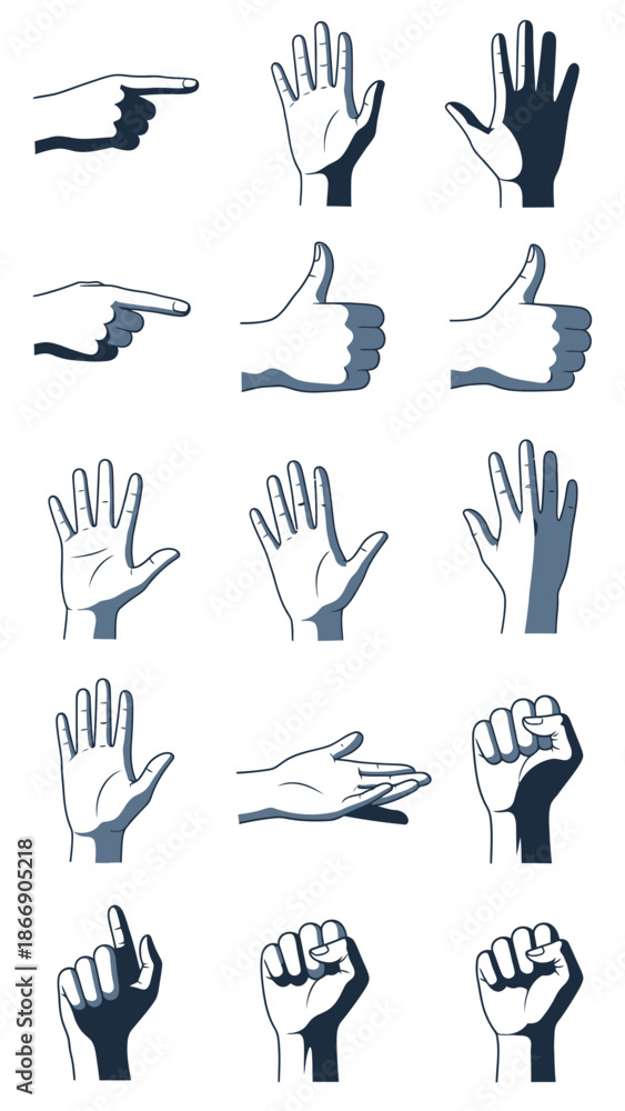 Fototapeta premium Hand gestures set. Vector illustration.