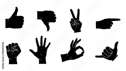 Hand gestures silhouettes set. Communication
