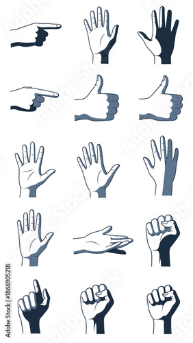 Hand gestures set. Vector illustration.