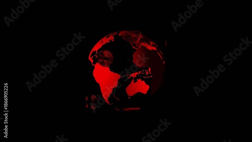 Photos Glowing red map with radiating circular waves on a dark Generate title without using the word Title: before it