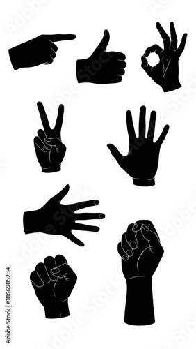 Hand gestures silhouette set, communication