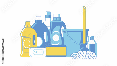 Cleaning Supplies and Equipment Illustration
