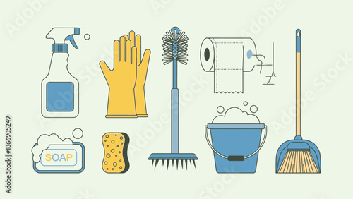 Cleaning Supplies Vector Illustration Set