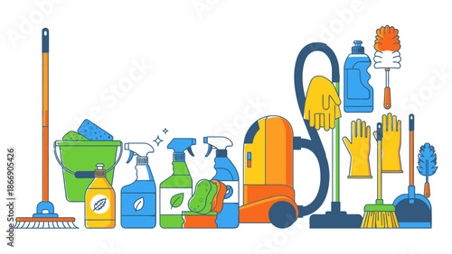 Cleaning Supplies and Equipment Illustration