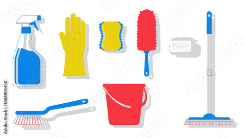 Cleaning supplies vector set for household chores