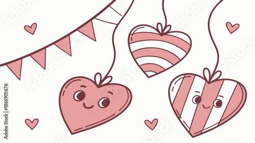 Cute cartoon hearts with smiling faces on Valentine's Day
