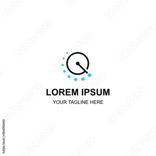 Modern Letter Q Digital Tech Logo Design With Blue Dots For Innovation Business with Creative Illustration