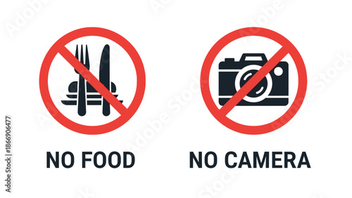 No food, no camera prohibition signs