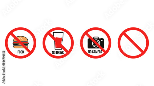 Prohibition Signs: No Food, Drink, Camera Allowed