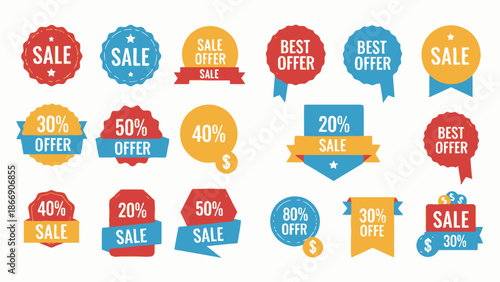 Sale Offer Badges and Discount Stickers Set