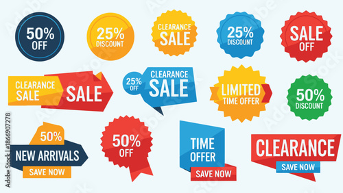 Colorful Sale Stickers and Discount Badges Set