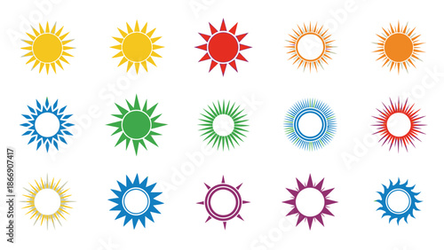 Sunburst vector set. Different sun icons